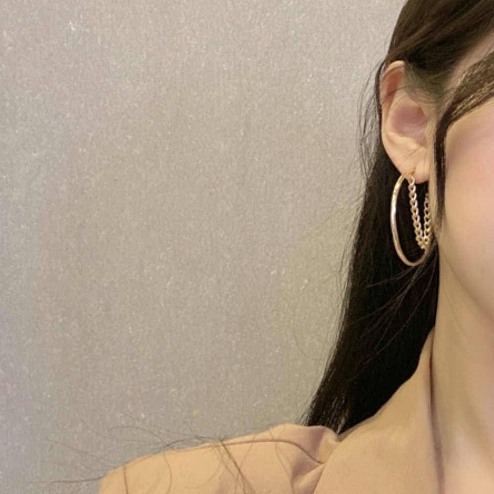 💙Minimalistic Chain Hoops Earrings - Picture 5 of 14